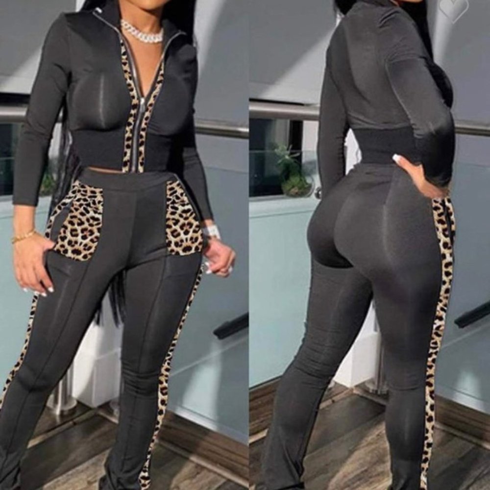 2 piece Black and Cheetah jogger